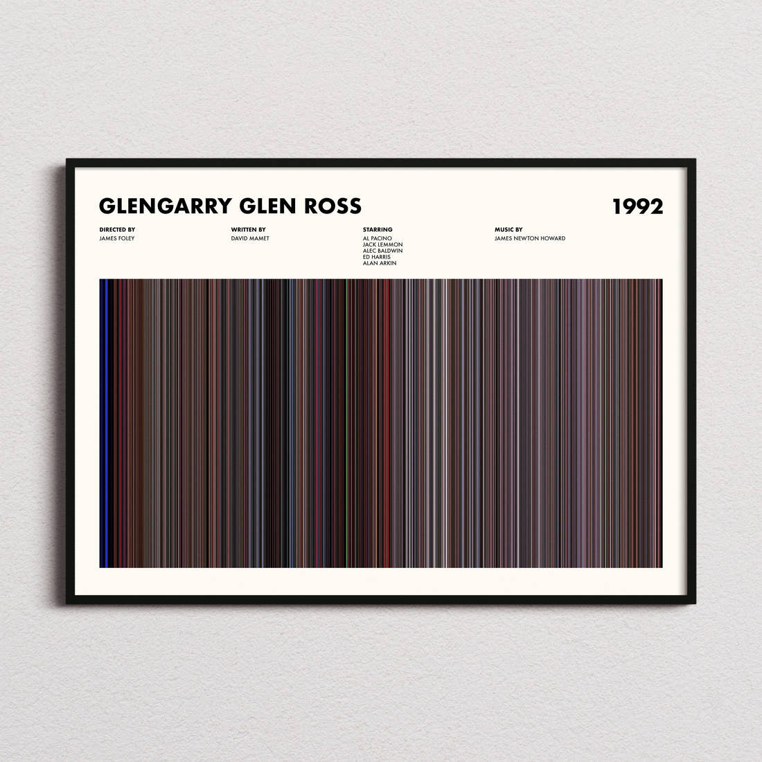 Glengarry Glen Ross Movie Barcode Poster framed and photographed straight on