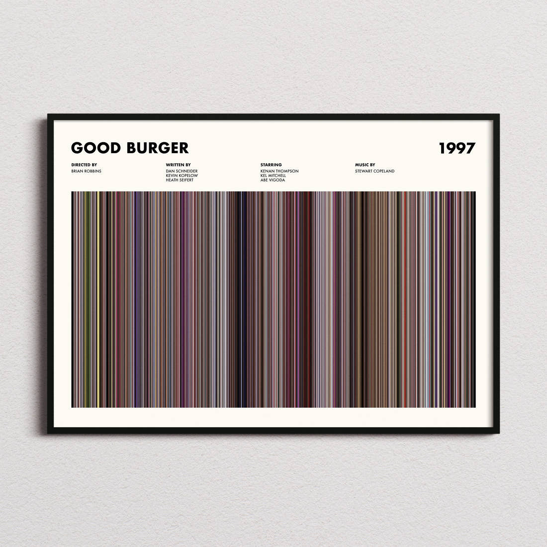 Good Burger Movie Barcode Poster framed and photographed straight on