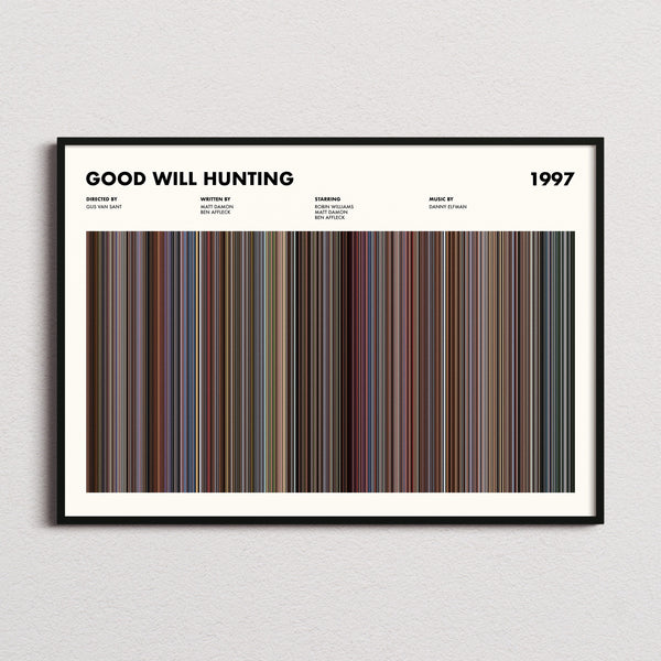 Good Will Hunting Movie Barcode Poster framed and photographed straight on