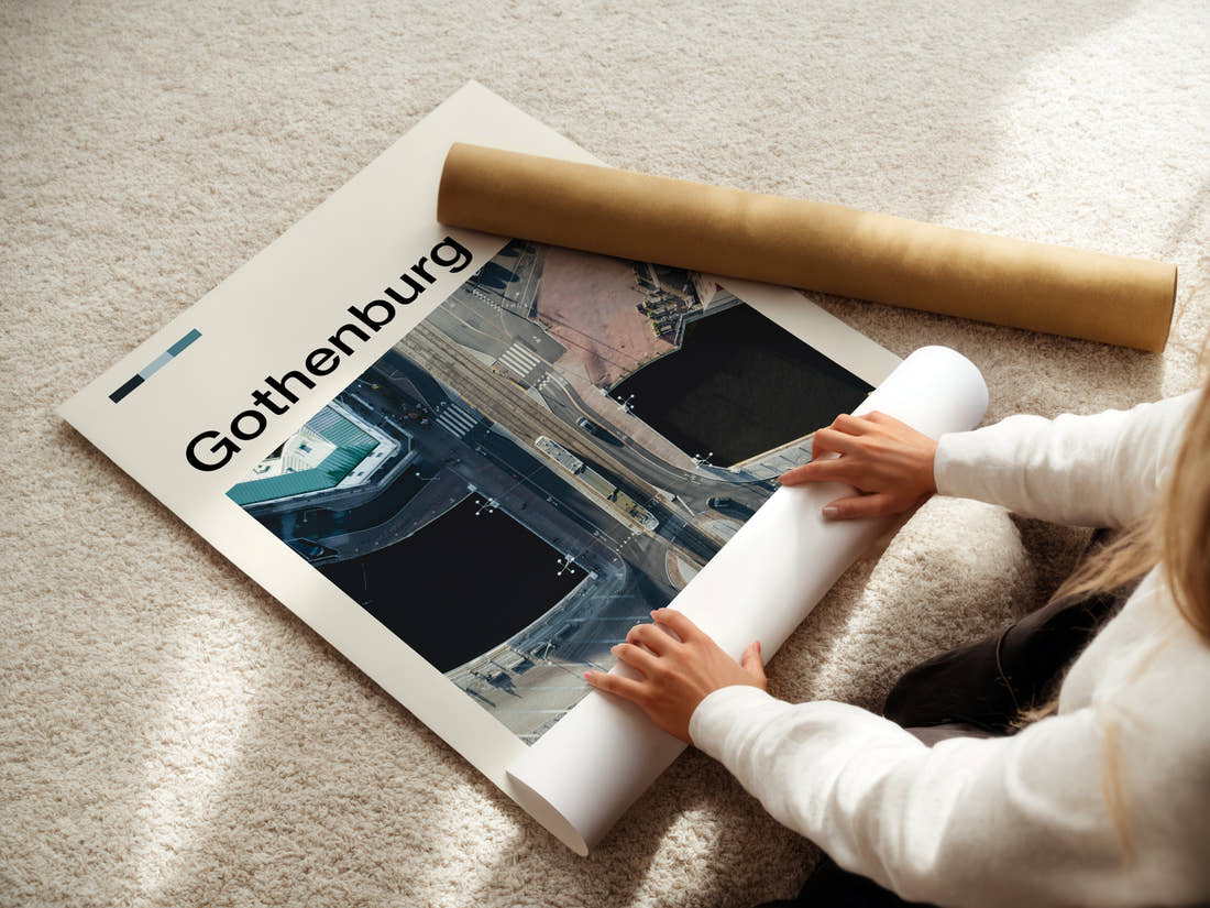 Gothenburg Aerial Bridge Crossing Travel Print being unrolled from its postal tube