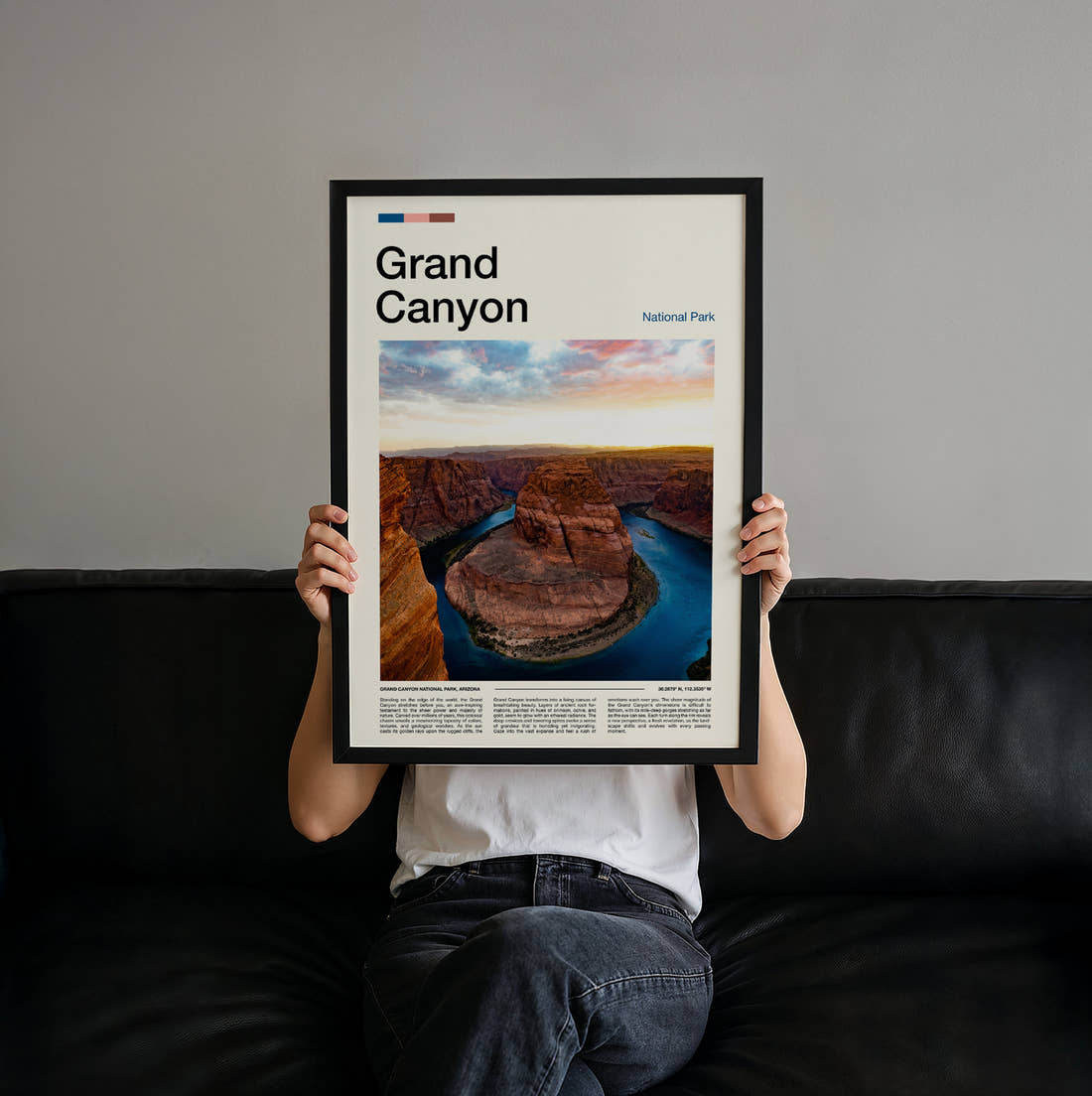 Grand Canyon Horseshoe Bend Travel Print held up by hand to show the size of the print