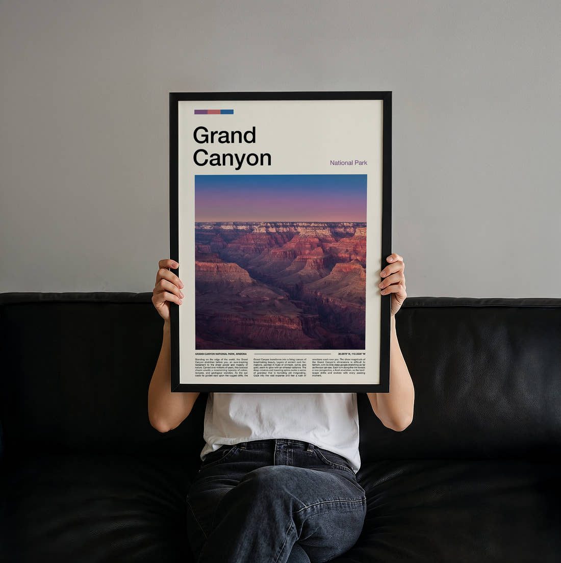 Grand Canyon Canyon At Sunset Travel Print held up by hand to show the size of the print