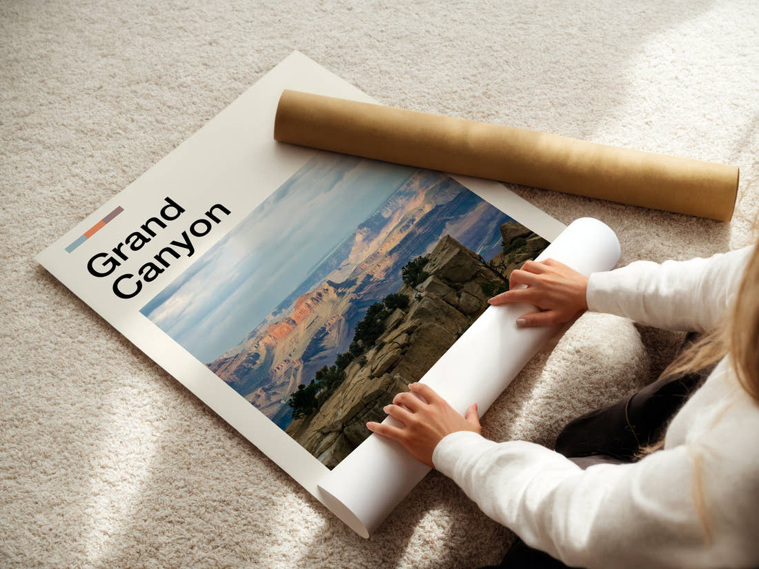 Grand Canyon Canyon Overlook Travel Print being unrolled from its postal tube