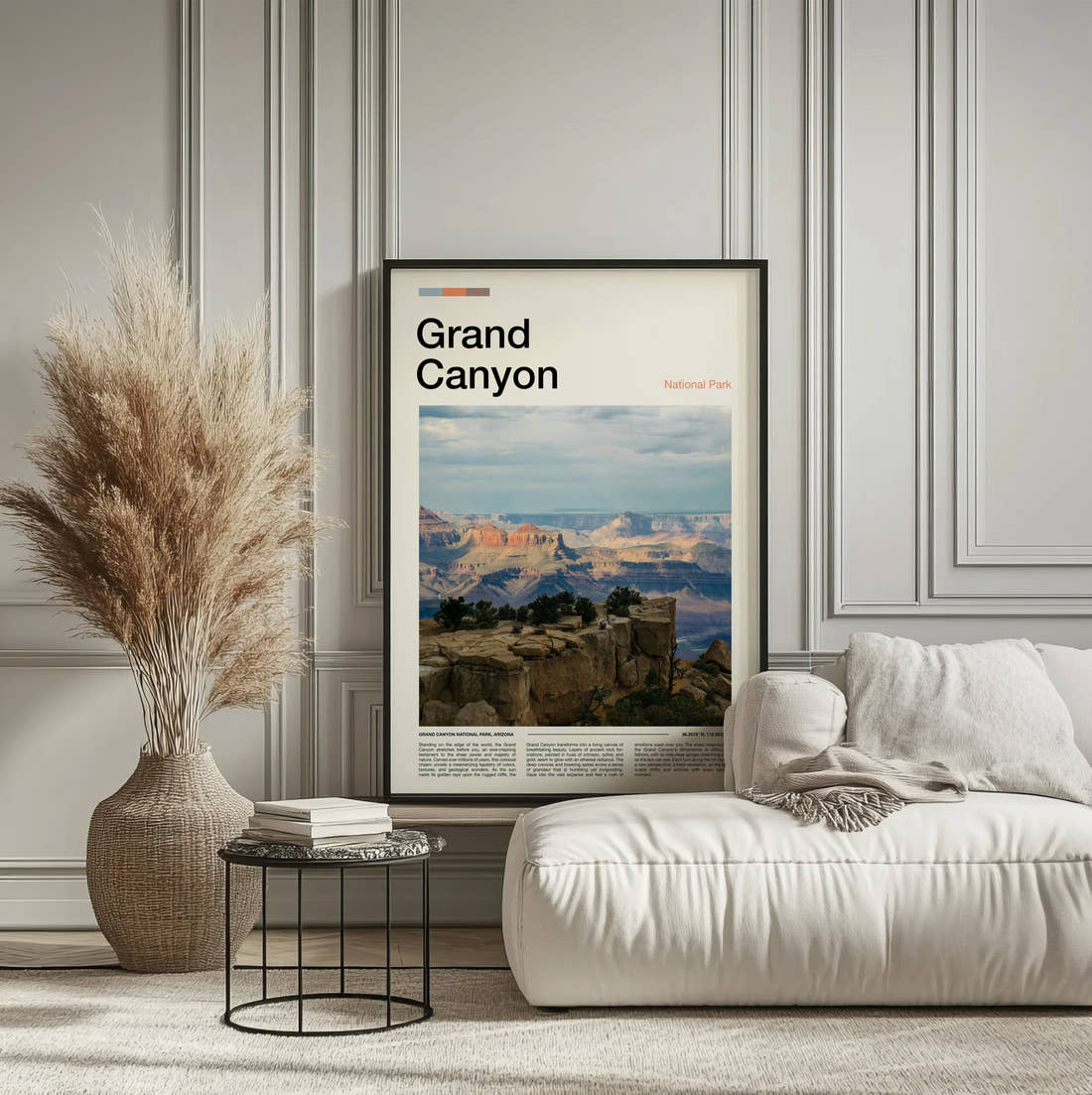 Grand Canyon Canyon Overlook Travel Print framed on the wall of a calm, neutral bedroom