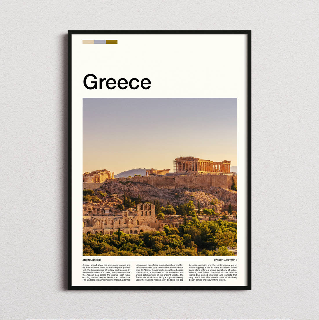 Greece Acropolis Hill Travel Print framed and photographed straight on