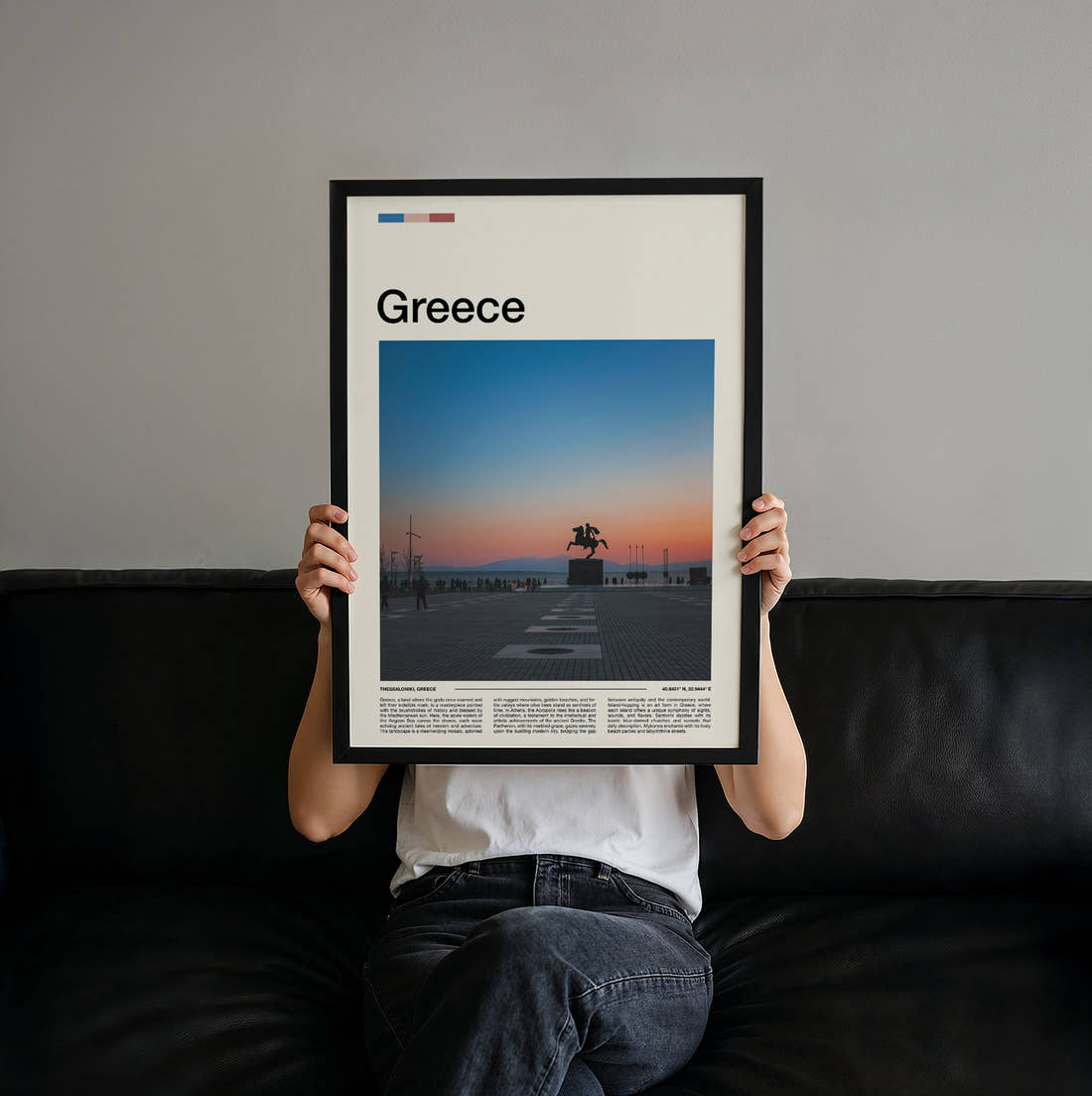 Greece Alexander The Great Statue Travel Print held up by hand to show the size of the print