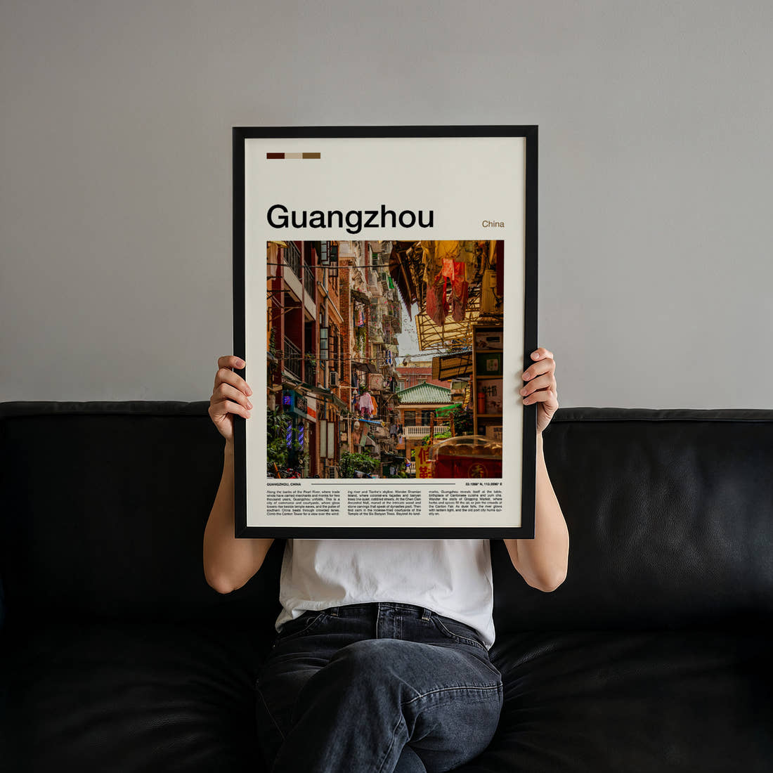 Guangzhou Old Quarter Alleyway Travel Print held up by hand to show the size of the print
