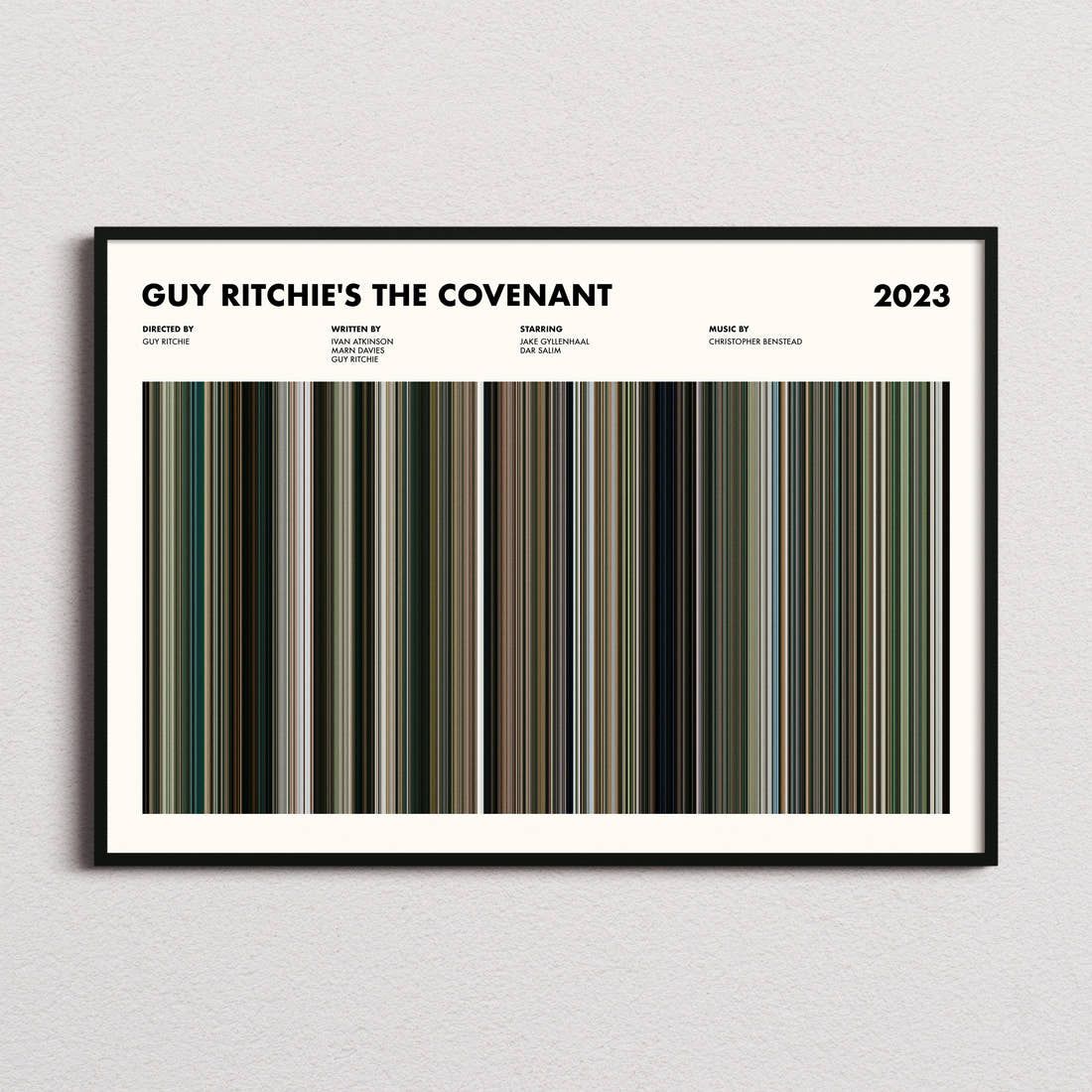 Guy Ritchie's The Covenant Movie Barcode Poster framed and photographed straight on