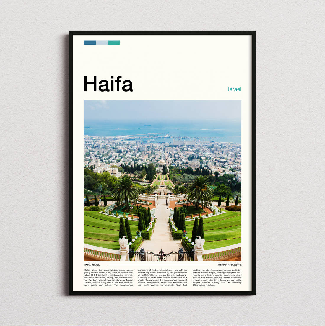 Haifa Terraced Gardens Travel Print framed and photographed straight on