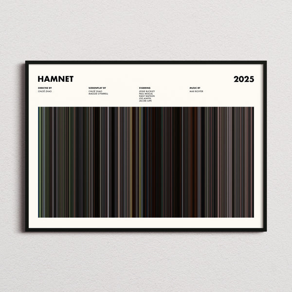 Hamnet Movie Barcode Poster framed and photographed straight on