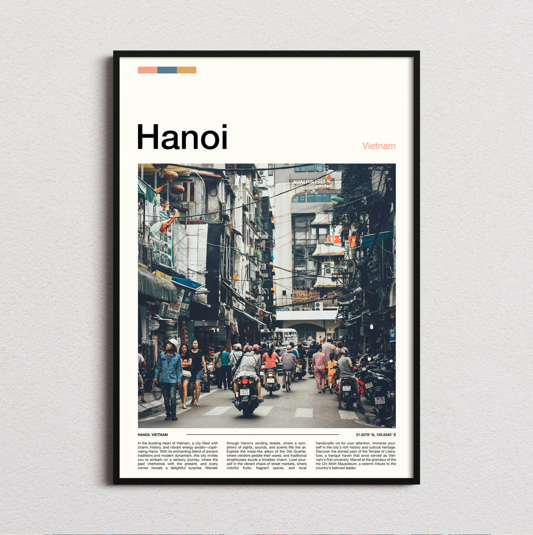 Hanoi Busy Street Traffic Travel Print framed and photographed straight on