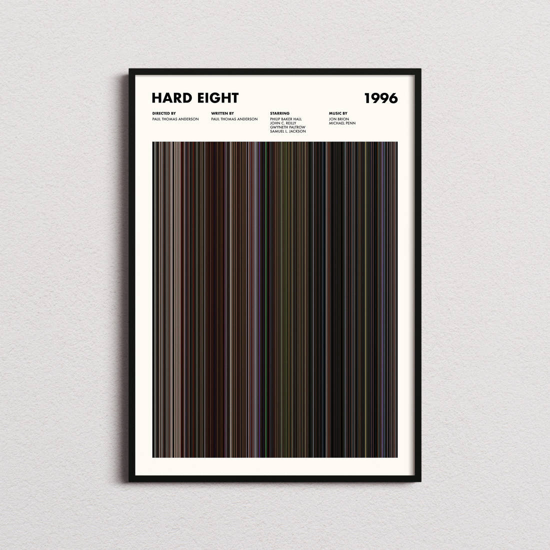 Hard Eight Movie Barcode Poster framed on a plain studio wall