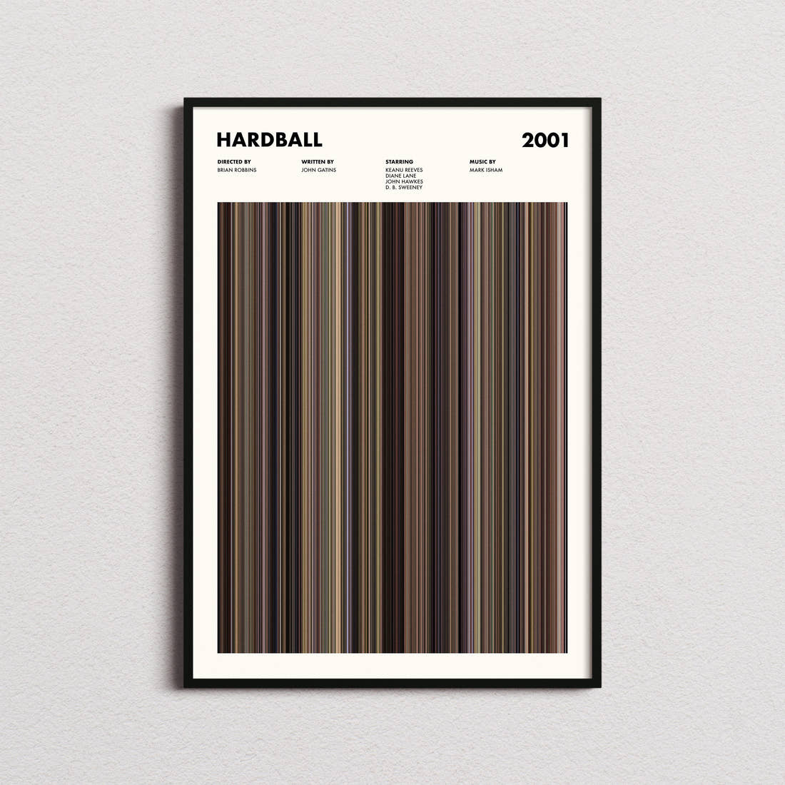 Hardball Movie Barcode Poster framed on a plain studio wall