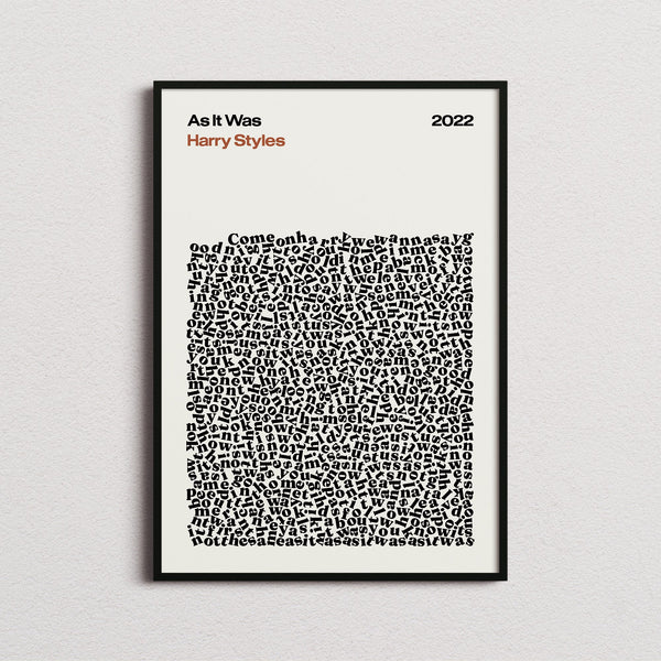 Harry Styles As It Was Lyric Print in the cream colourway, framed