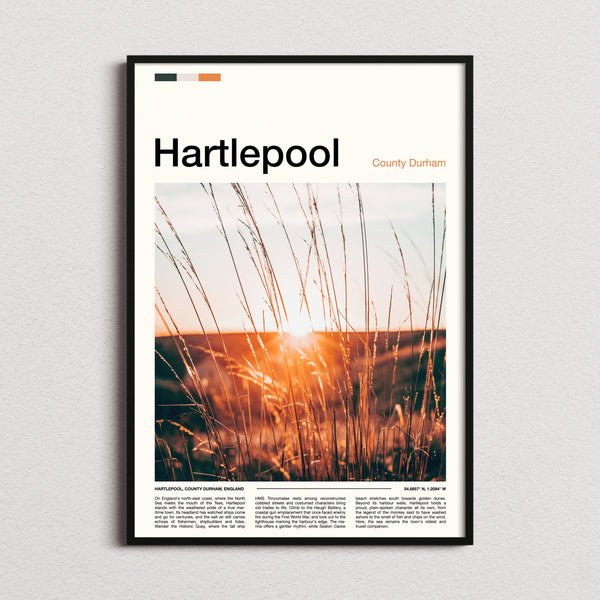 Hartlepool Golden Grass Sunset Travel Print framed and photographed straight on