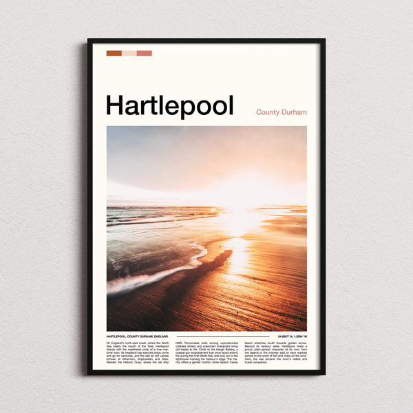 Hartlepool Golden Sunset Shoreline Travel Print framed and photographed straight on