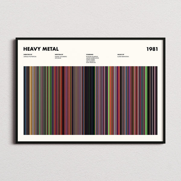 Heavy Metal Movie Barcode Poster framed and photographed straight on