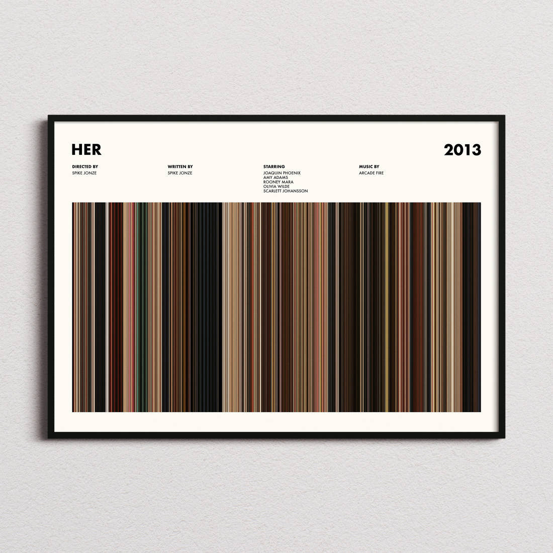 Her Movie Barcode Poster framed and photographed straight on