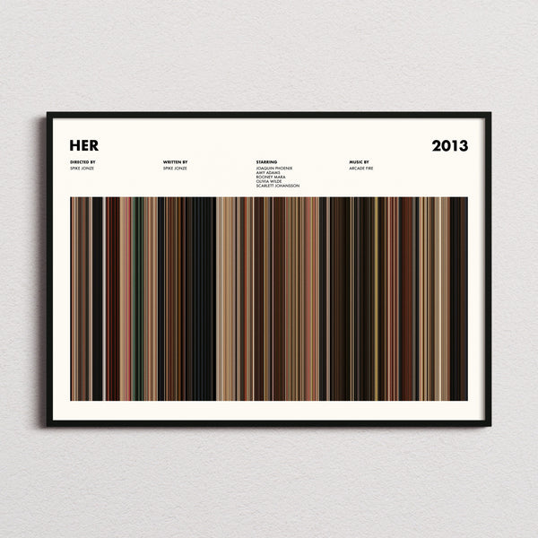 Her Movie Barcode Poster framed and photographed straight on