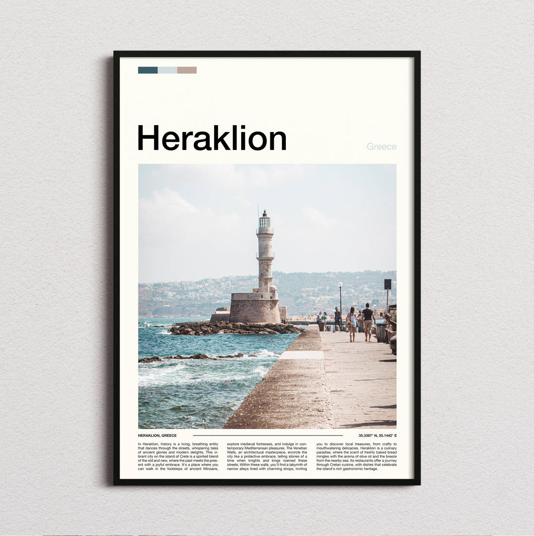 Heraklion Lighthouse On The Pier Travel Print framed and photographed straight on