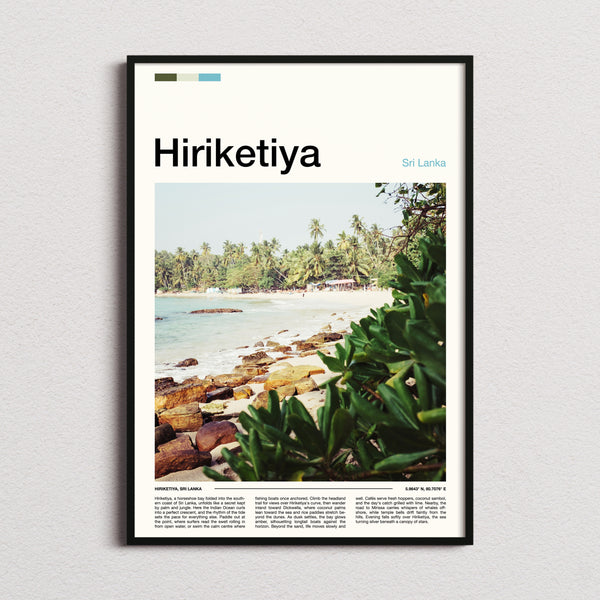Hiriketiya Palm-Fringed Bay Travel Print framed and photographed straight on