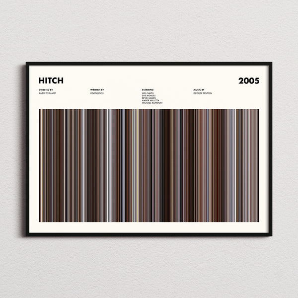 Hitch Movie Barcode Poster framed and photographed straight on