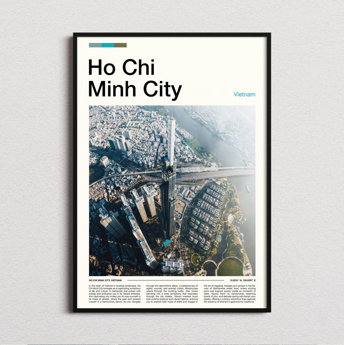 Ho Chi Minh City Aerial View Of The City Travel Print framed and photographed straight on