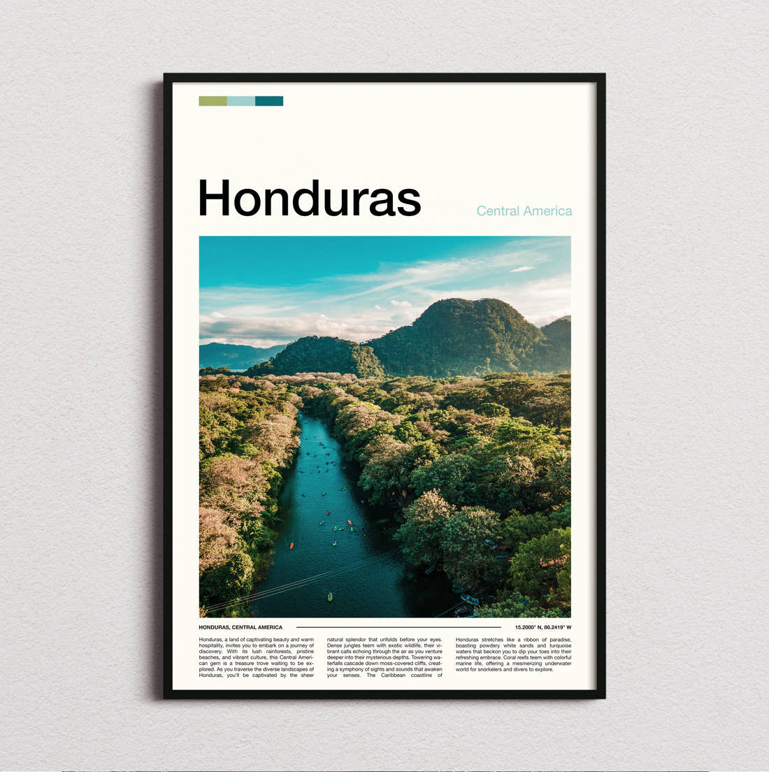 Honduras River Through Jungle Travel Print framed and photographed straight on