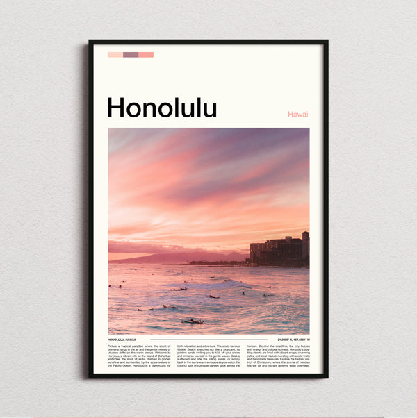 Honolulu - Sunset Over The Ocean - Travel Print