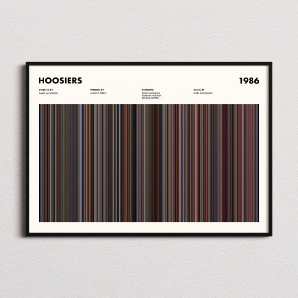 Hoosiers Movie Barcode Poster framed and photographed straight on