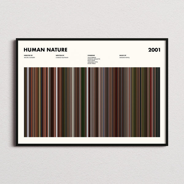 Human Nature Movie Barcode Poster framed and photographed straight on
