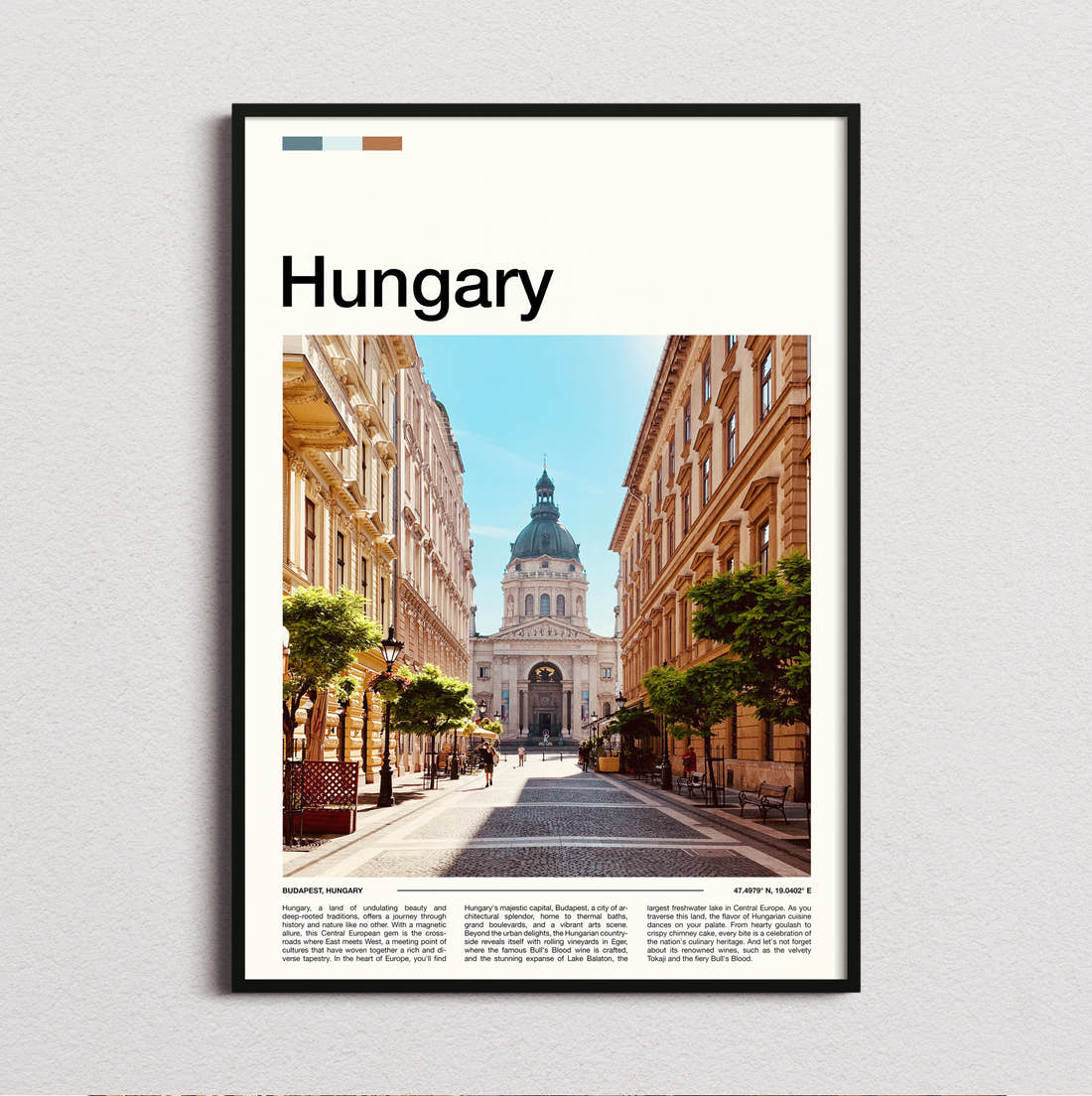 Hungary St Stephens Basilica Travel Print framed and photographed straight on
