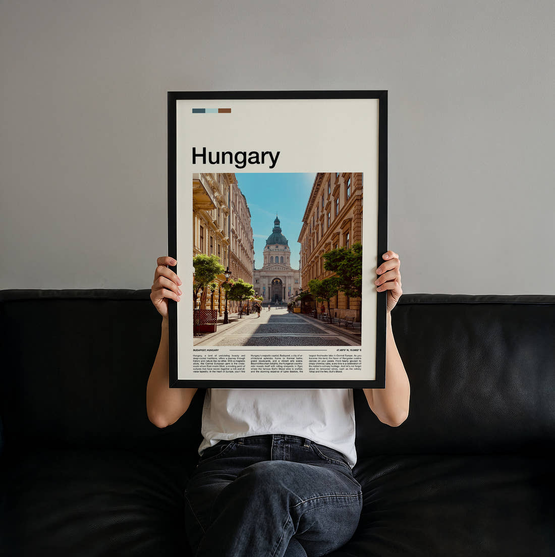 Hungary St Stephens Basilica Travel Print held up by hand to show the size of the print