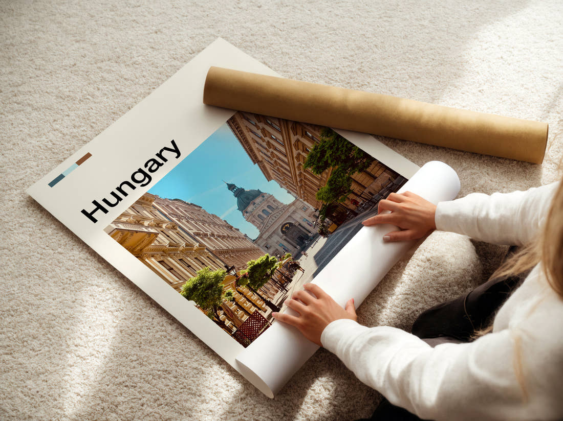 Hungary St Stephens Basilica Travel Print being unrolled from its postal tube
