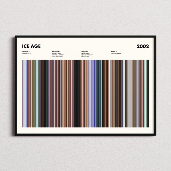 Ice Age Movie Barcode Poster framed and photographed straight on