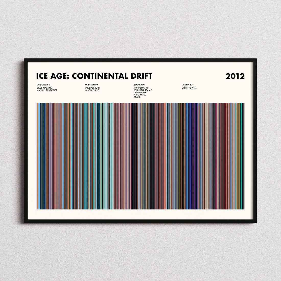 Ice Age: Continental Drift Movie Barcode Poster framed and photographed straight on