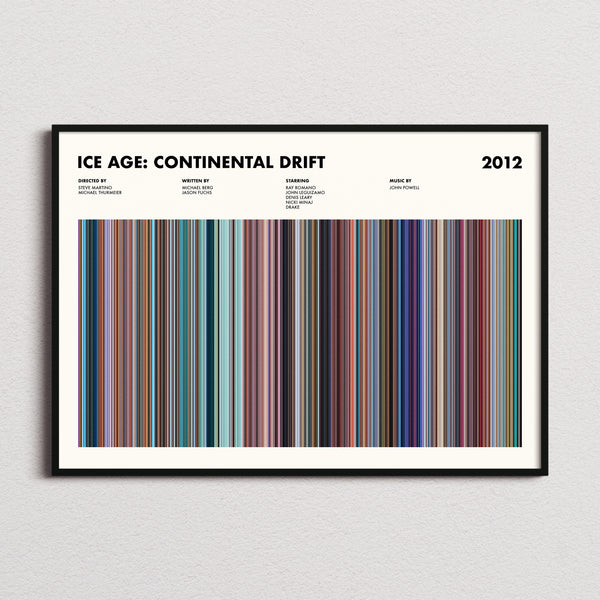 Ice Age: Continental Drift Movie Barcode Poster framed and photographed straight on