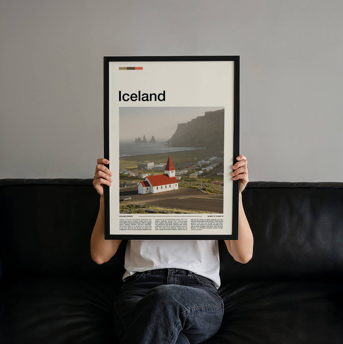 Iceland Vik Church Travel Print held up by hand to show the size of the print