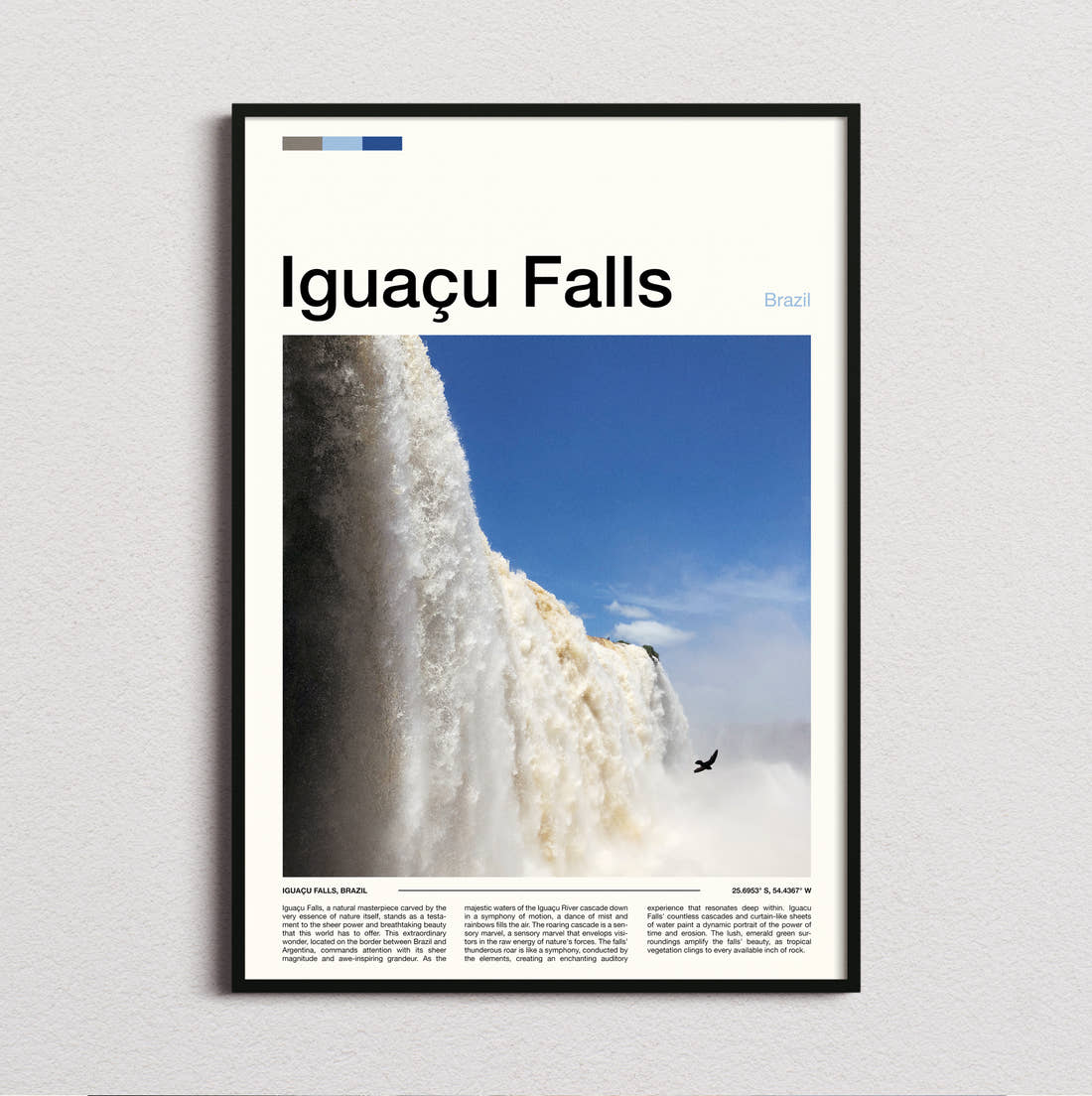 Iguacu Falls Waterfall Close Up Travel Print framed and photographed straight on