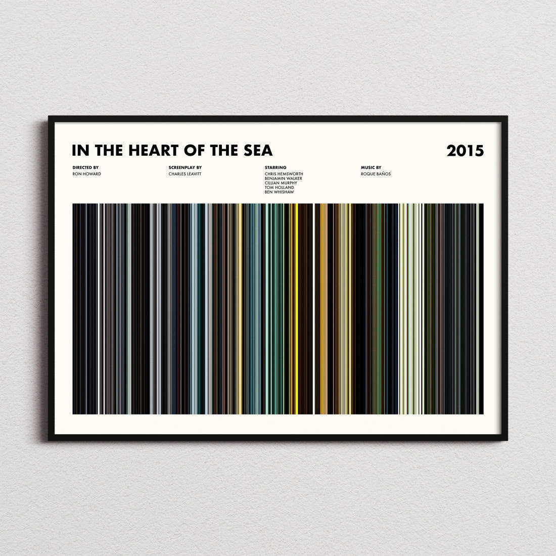 In the Heart of the Sea Movie Barcode Poster framed and photographed straight on
