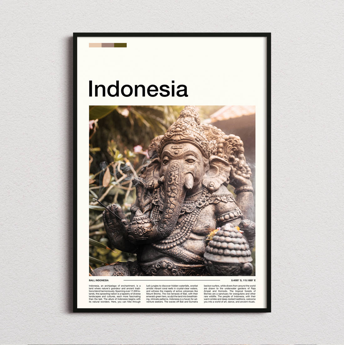 Indonesia Ganesha Statue Travel Print framed and photographed straight on