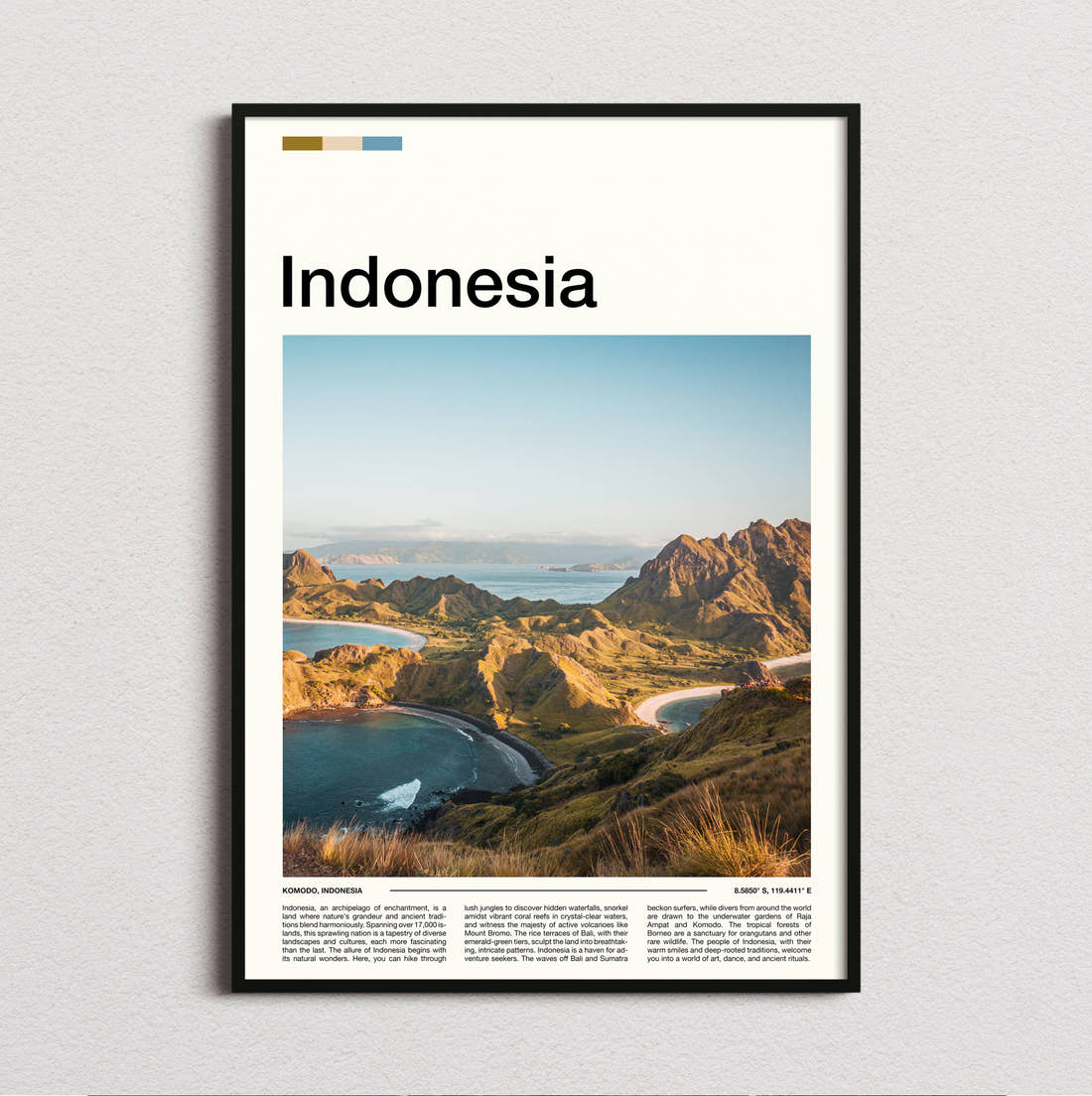 Indonesia Padar Island Travel Print framed and photographed straight on