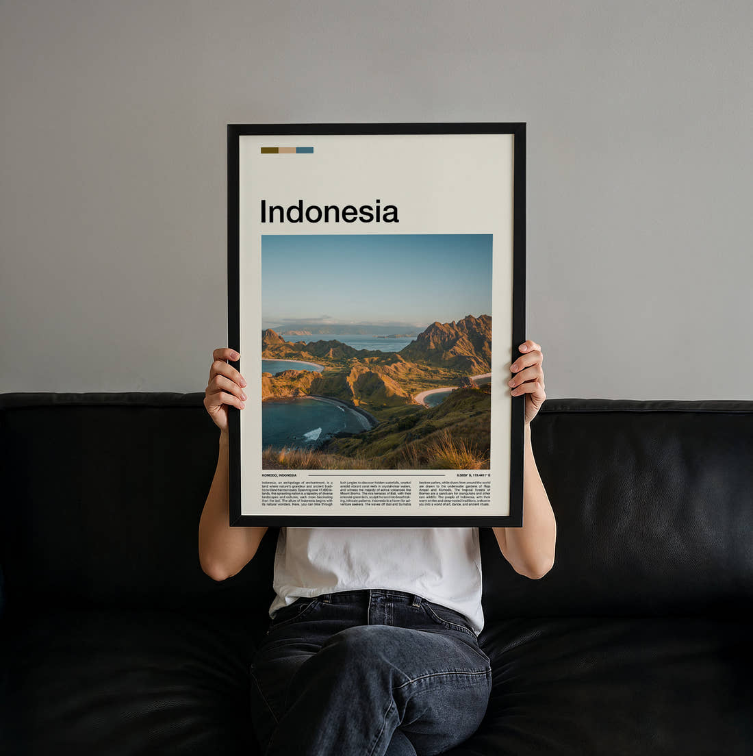 Indonesia Padar Island Travel Print held up by hand to show the size of the print