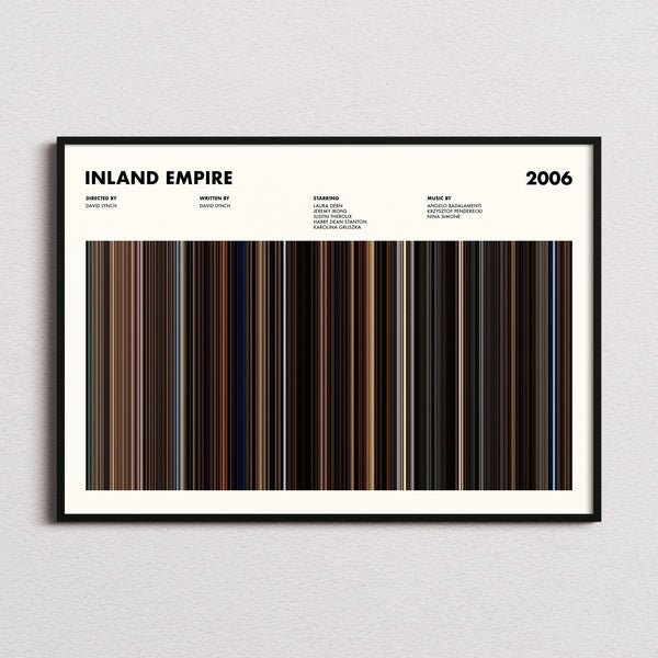 Inland Empire Movie Barcode Poster framed and photographed straight on
