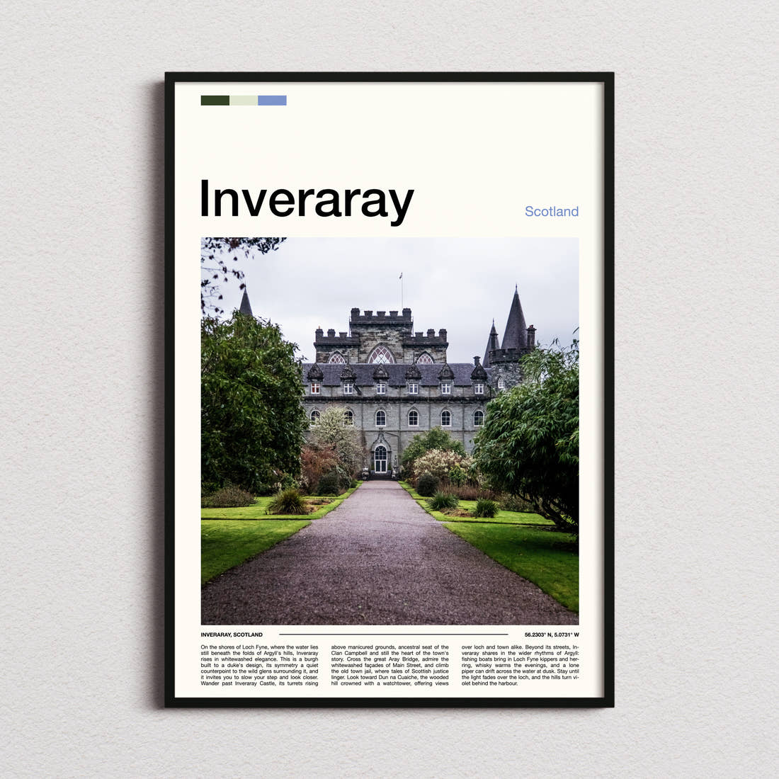 Inveraray Turreted Castle Approach Travel Print framed and photographed straight on