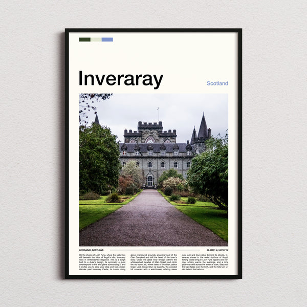 Inveraray Turreted Castle Approach Travel Print framed and photographed straight on