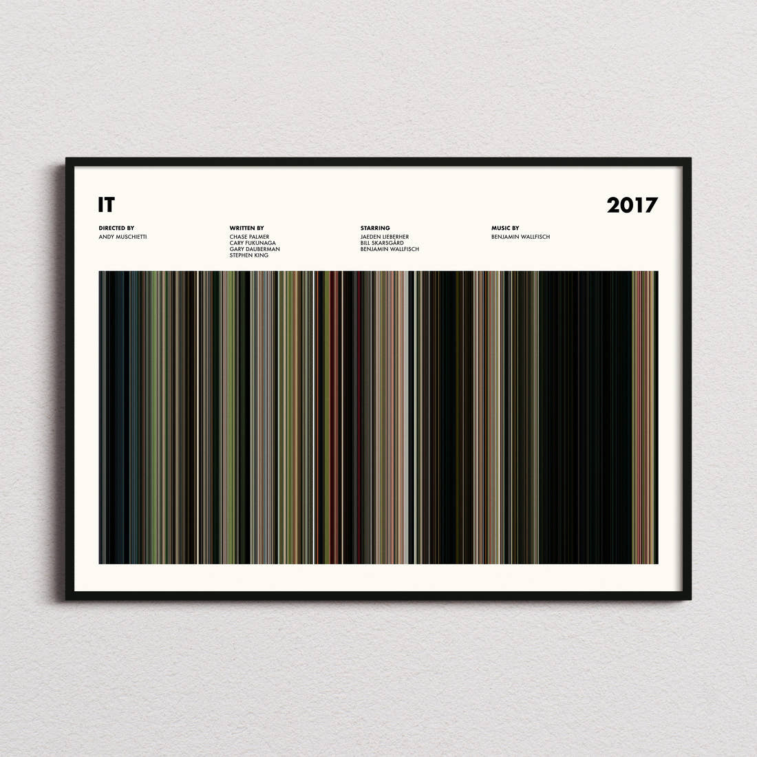 It Movie Barcode Poster framed and photographed straight on