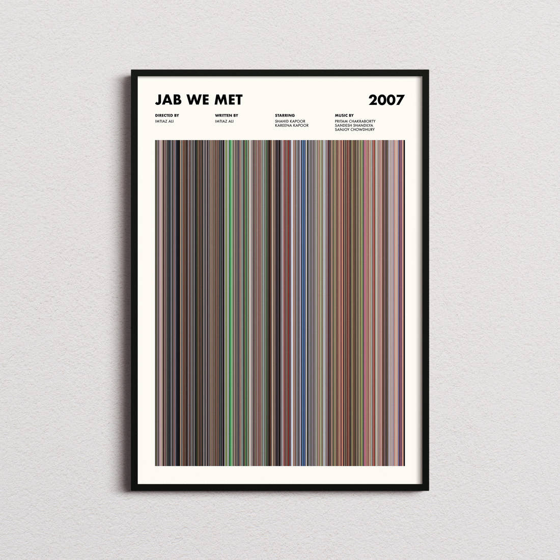 Jab We Met Movie Barcode Poster framed on a plain studio wall