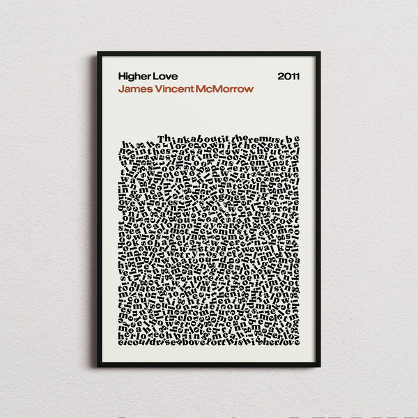 James Vincent Mcmorrow Higher Love Lyric Print in the cream colourway, framed