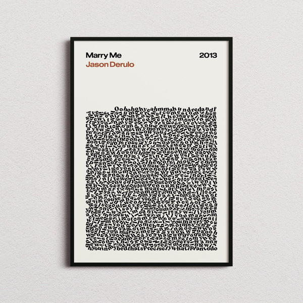 Jason Derulo Marry Me Lyric Print in the cream colourway, framed